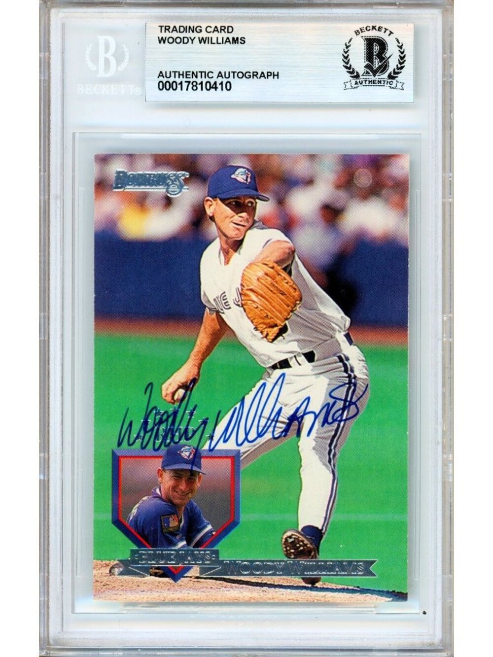 Woody Williams Signed 1995 Donruss #197 Toronto Blue Jays Beckett BAS Slab Auto